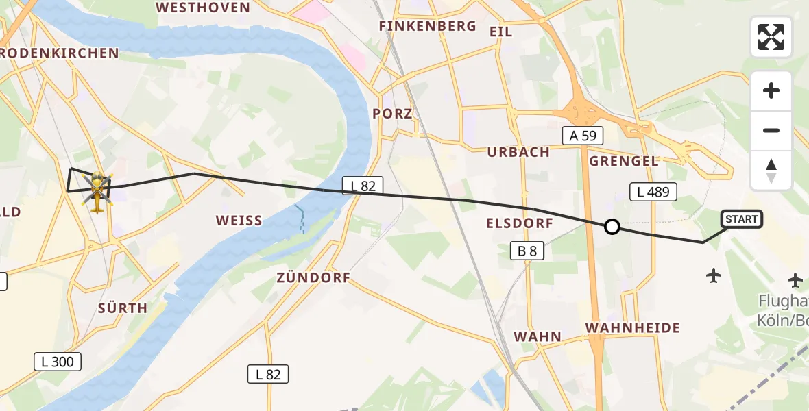 Flugroute Rettungshubschrauber Köln Bonn Flughafen - Köln, 19 Oktober 2026, 10:26