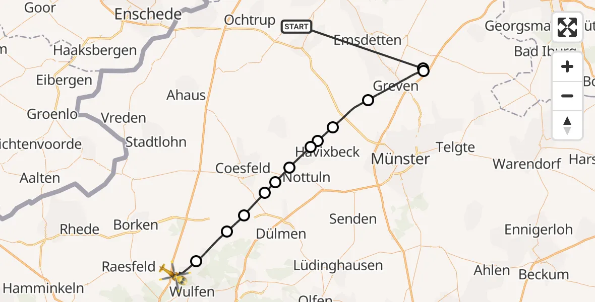 Flugroute Ambulanzhubschrauber Wettringen - Dorsten, 19 Oktober 2026, 10:27