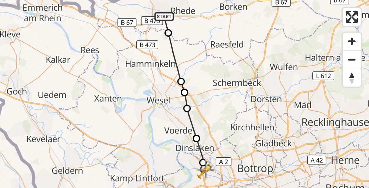 Flugroute Rettungshubschrauber Bocholt - Duisburg, 19 Oktober 2026, 10:28