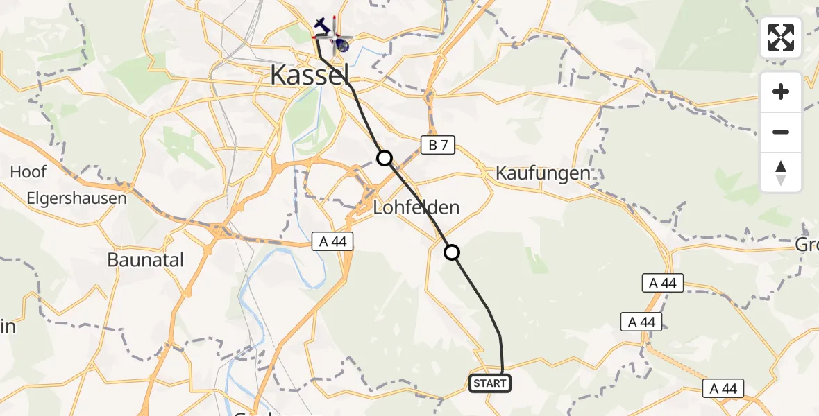 Flugroute Polizeihubschrauber Söhrewald - Kassel, 19 Oktober 2026, 10:40
