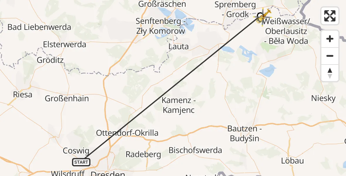 Flugroute Rettungshubschrauber Dresden - Schleife, 19 Oktober 2026, 10:49