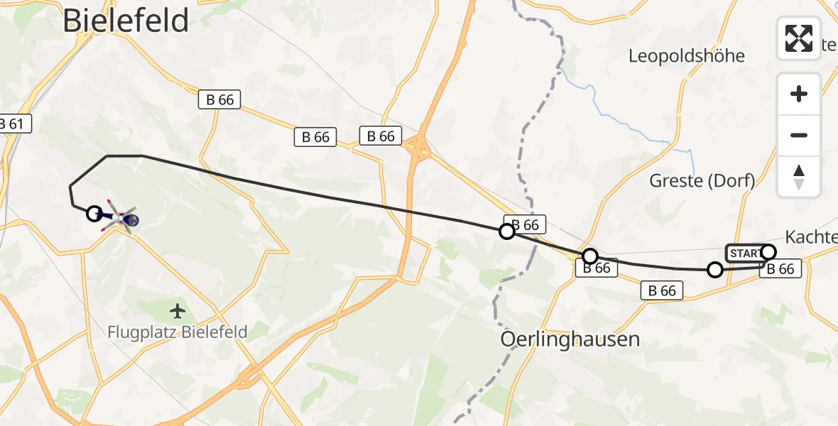 Flugroute Polizeihubschrauber Oerlinghausen - Luftrettungszentrum Bielefeld, 19 Oktober 2026, 10:49