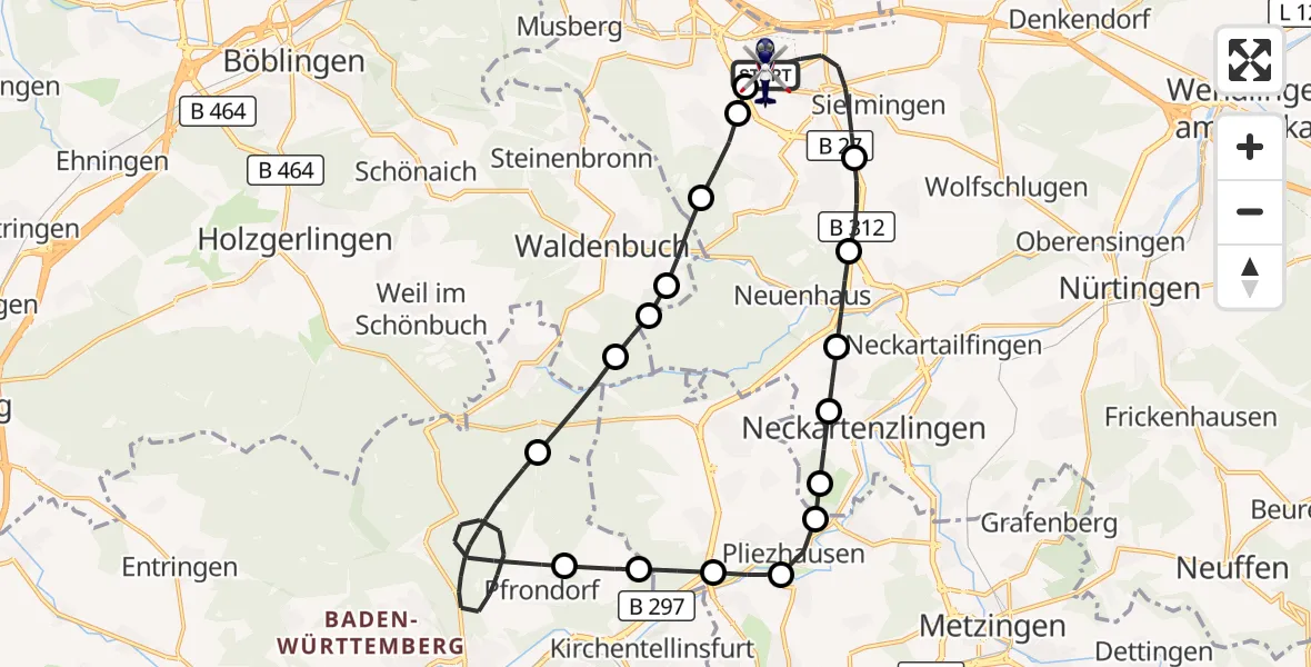 Flugroute Polizeihubschrauber Flughafen Stuttgart - Flughafen Stuttgart, 19 Oktober 2026, 10:50
