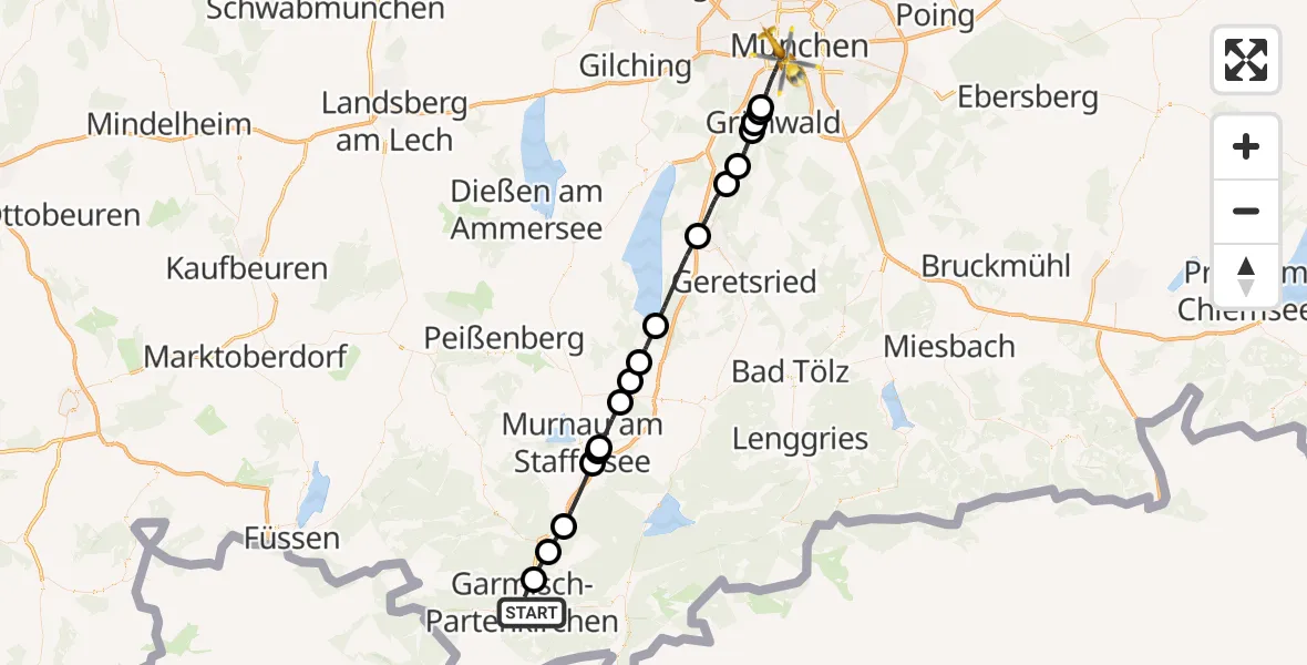Flugroute Rettungshubschrauber Garmisch-Partenkirchen - München, 19 Oktober 2026, 10:59