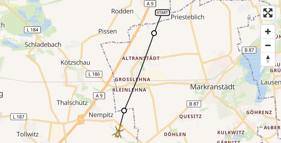 Flugroute Rettungshubschrauber Leuna - Bad Dürrenberg, 19 Oktober 2026, 11:00