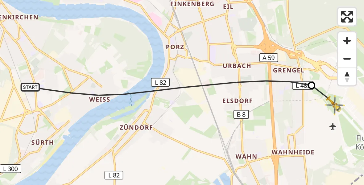 Flugroute Rettungshubschrauber Köln - Köln Bonn Flughafen, 19 Oktober 2026, 11:02