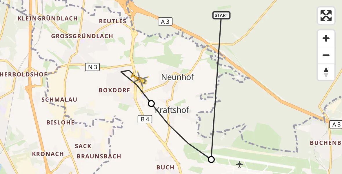 Flugroute Rettungshubschrauber Neunhofer Forst - Nürnberg, 19 Oktober 2026, 11:06