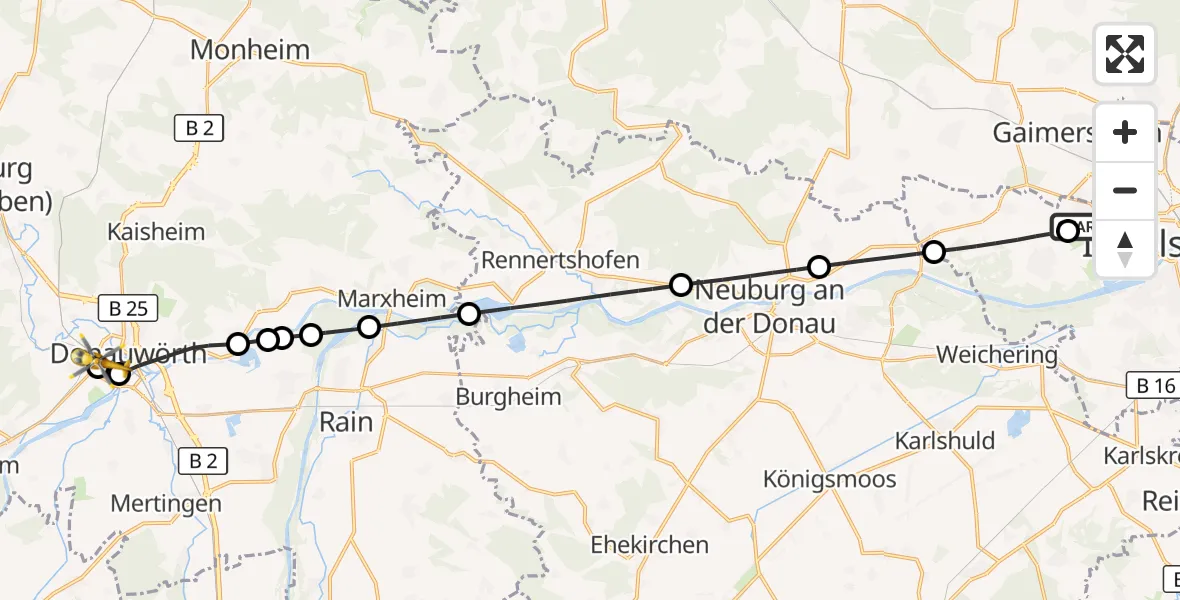 Flugroute Rettungshubschrauber Ingolstadt Hospital - Donauwörth, 19 Oktober 2026, 11:09