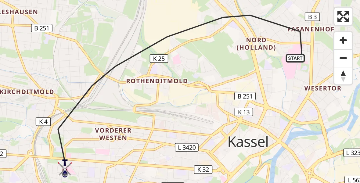 Flugroute Polizeihubschrauber Kassel - Kassel, 19 Oktober 2026, 11:09