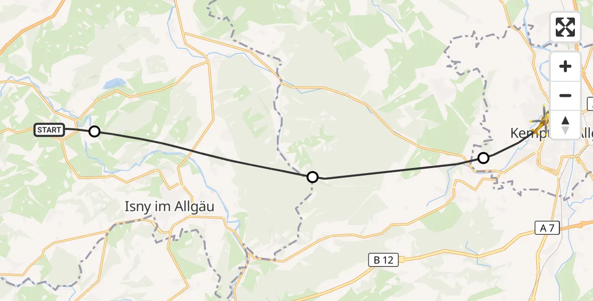 Flugroute Rettungshubschrauber Argenbühl - Kempten (Allgäu), 19 Oktober 2026, 11:16
