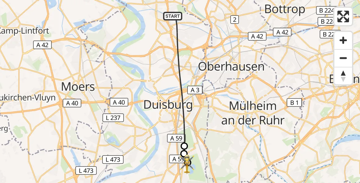 Flugroute Rettungshubschrauber Duisburg - Duisburg Air Rescue Hubschrauberlandeplatz (Christoph 9), 19 Oktober 2026, 11:18
