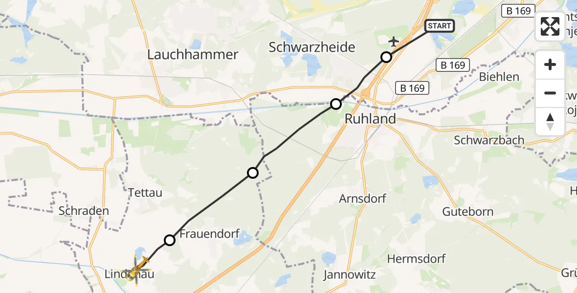Flugroute Rettungshubschrauber Schipkau - Lindenau, 19 Oktober 2026, 11:18