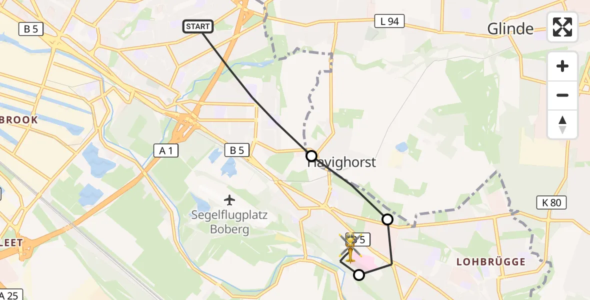 Flugroute Rettungshubschrauber Hamburg - Christoph Hansa ADAC Hubschrauberlandeplatz, 19 Oktober 2026, 11:20