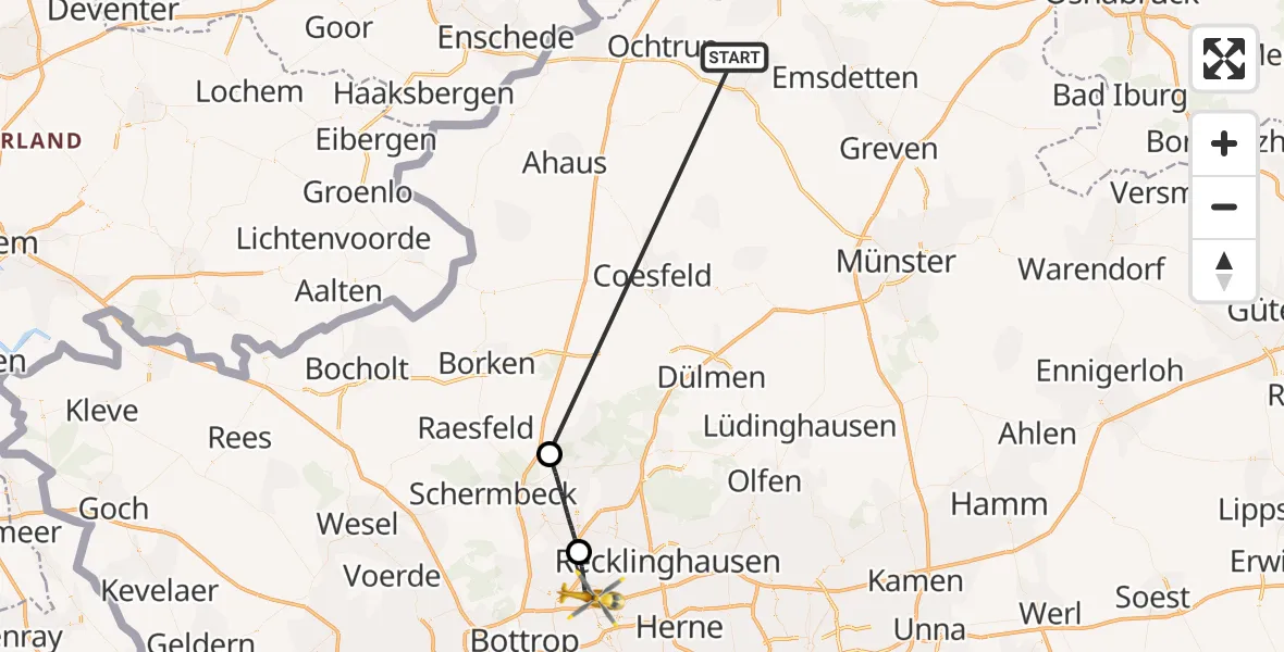 Flugroute Ambulanzhubschrauber Wettringen - Gelsenkirchen, 19 Oktober 2026, 11:22