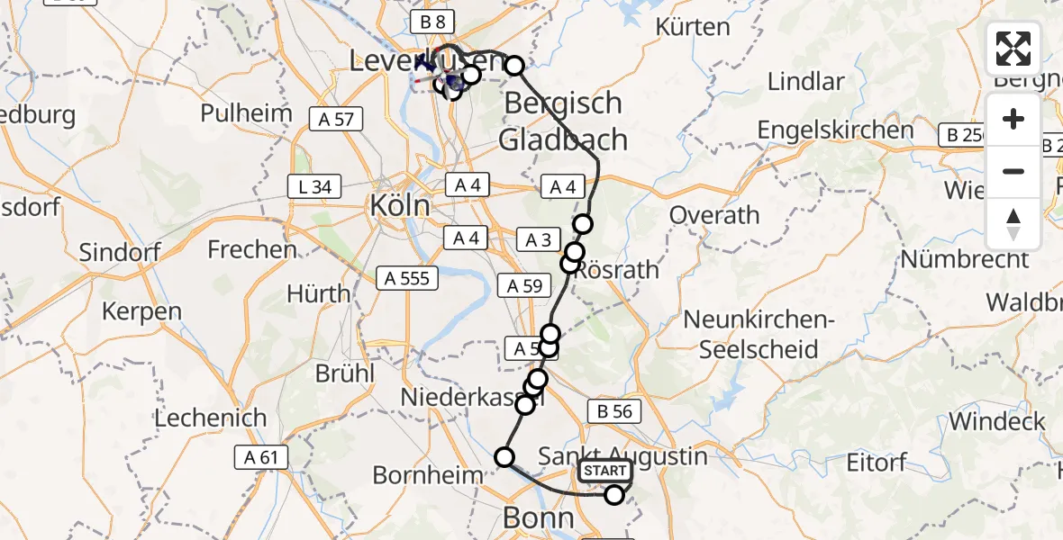 Flugroute Polizeihubschrauber Sankt Augustin - Leverkusen, 19 Oktober 2026, 11:28