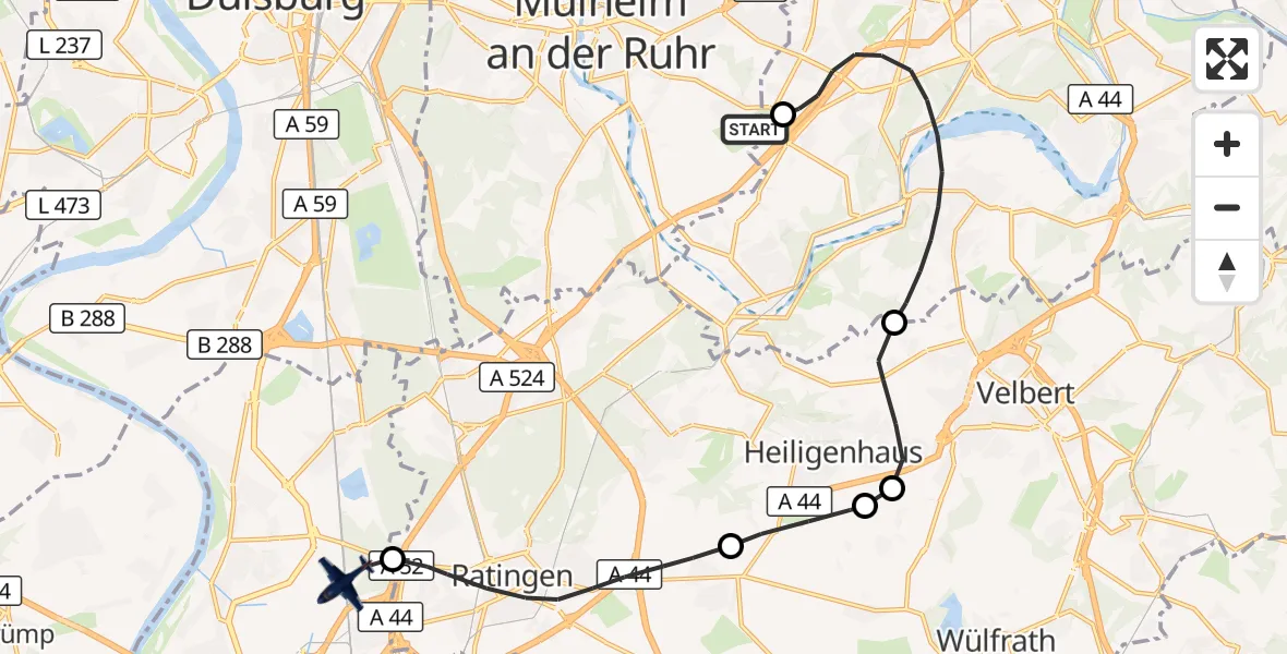 Flugroute Polizeiflugzeug Essen-Mülheim Flughafen - Düsseldorf Flughafen, 19 Oktober 2026, 11:30