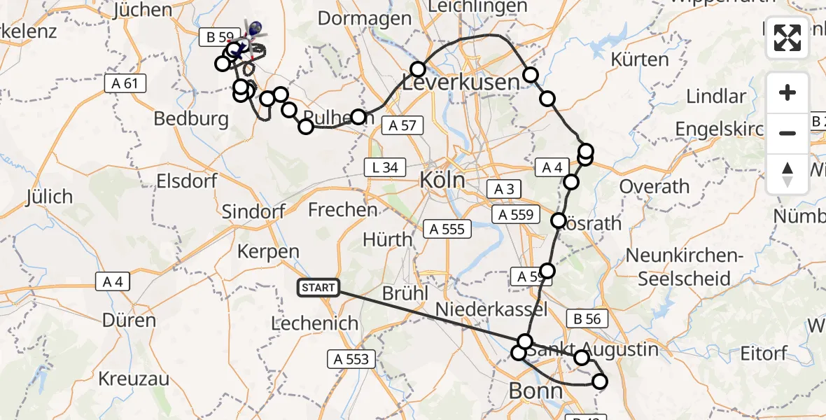 Flugroute Polizeihubschrauber Erftstadt - Rommerskirchen, 19 Oktober 2026, 11:31
