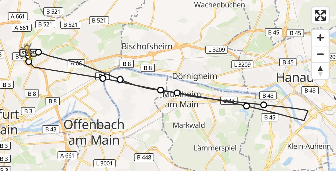 Flugroute Rettungshubschrauber Frankfurt am Main Accident Hospital Roof Helipad (CHX2) - Frankfurt am Main Accident Hospital Roof Helipad (CHX2), 19 Oktober 2026, 11:33