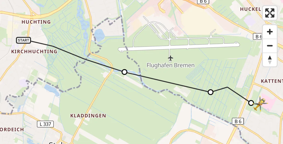 Flugroute Rettungshubschrauber Bremen - ADAC Air Rescue Station Bremen Hubschrauberlandeplatz (Christoph 6), 19 Oktober 2026, 11:44