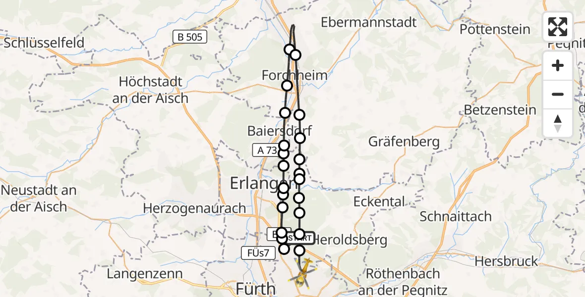 Flugroute Rettungshubschrauber Neunhofer Forst - Flughafen Nuremberg, 19 Oktober 2026, 11:51
