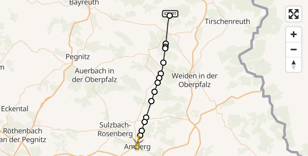 Flugroute Ambulanzhubschrauber Pullenreuth - Amberg, 19 Oktober 2026, 11:57