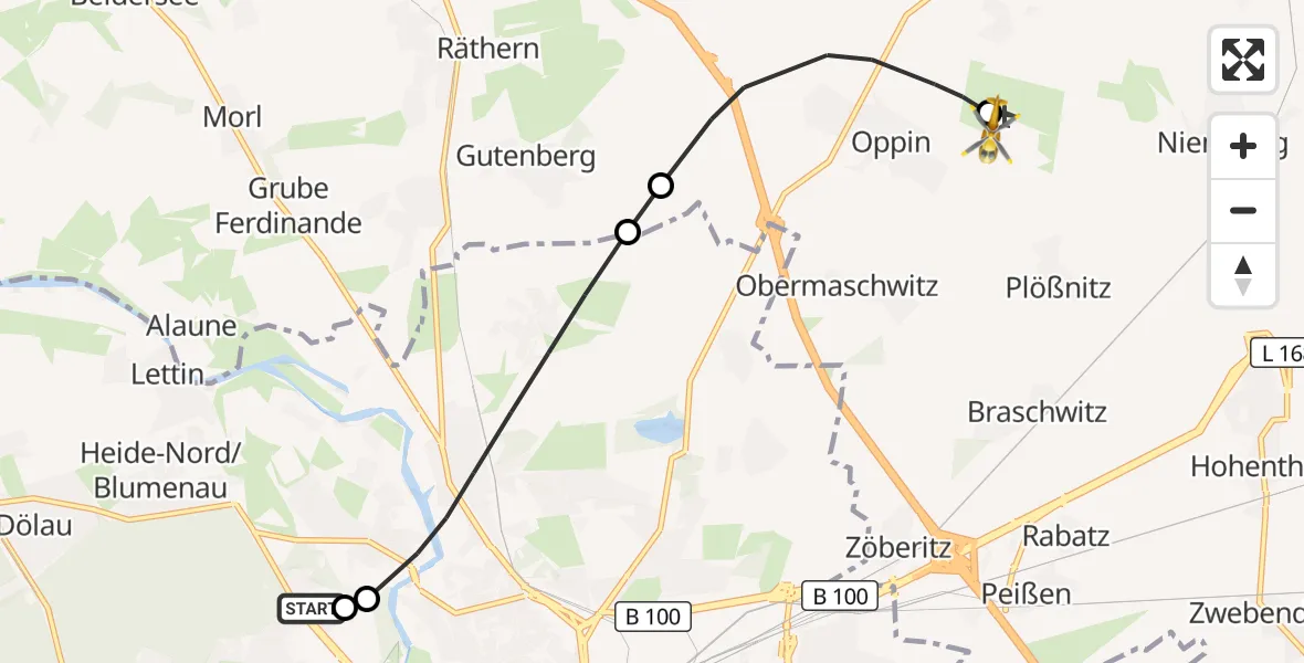 Flugroute Rettungshubschrauber Halle (Saale) University Hospital - Halle-Oppin Flugplatz, 19 Oktober 2026, 11:58