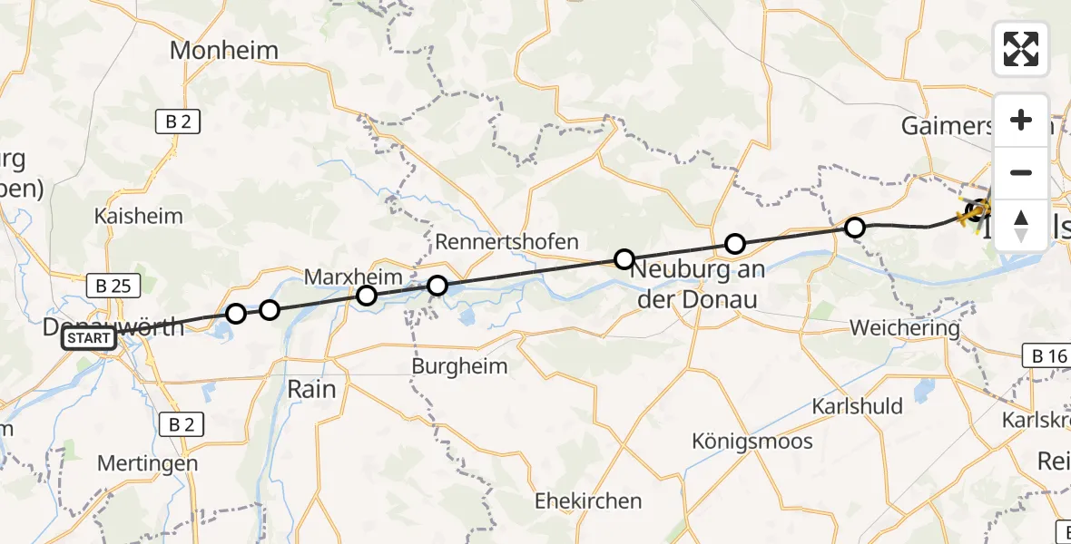 Flugroute Rettungshubschrauber Donauwörth - Ingolstadt Hospital, 19 Oktober 2026, 11:59