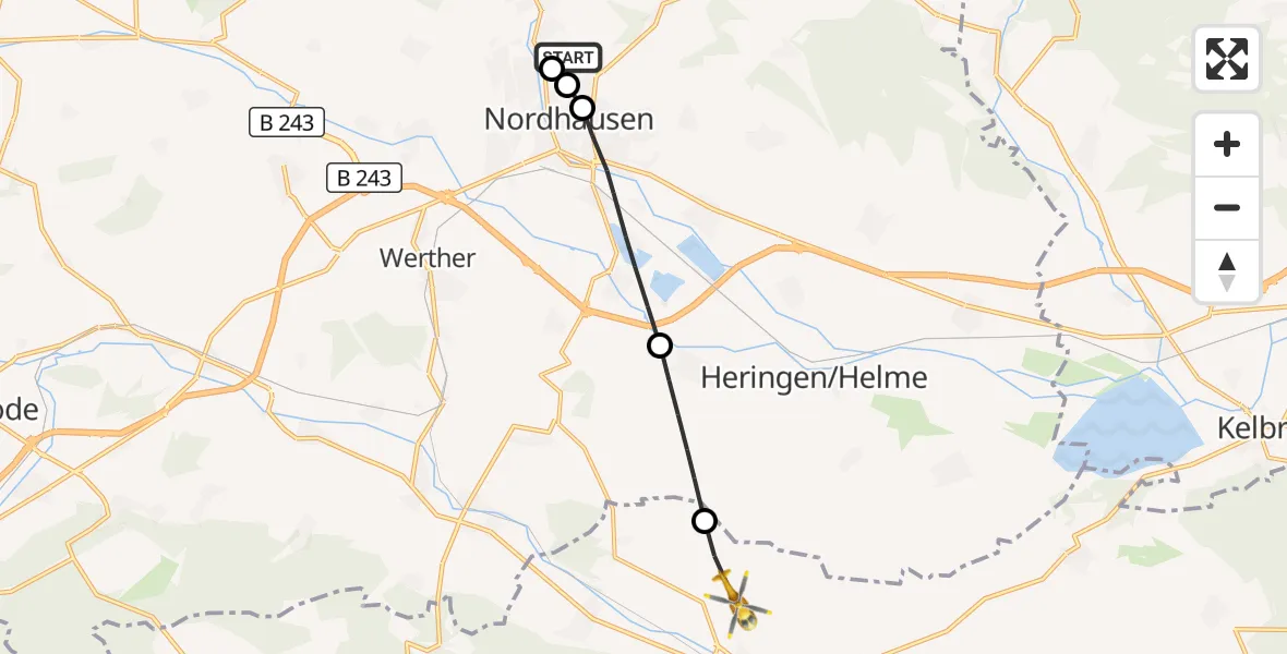 Flugroute Rettungshubschrauber Südharz Hospital Nordhausen - Sondershausen, 19 Oktober 2026, 12:02