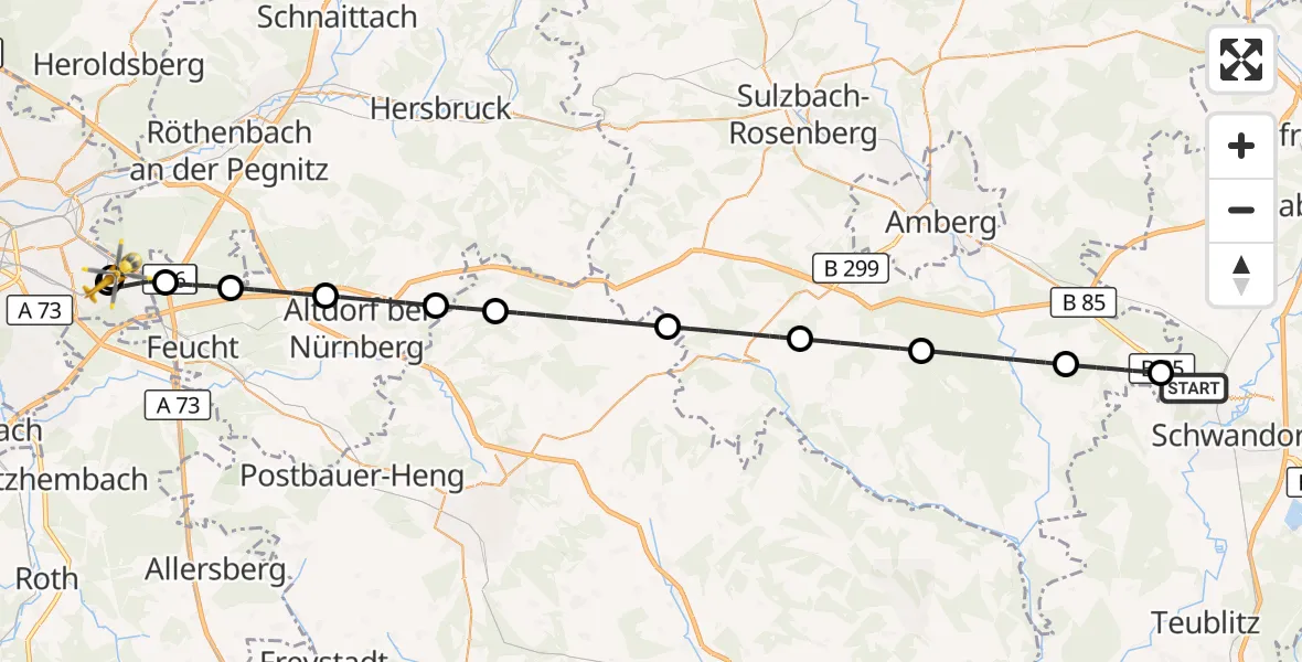 Flugroute Ambulanzhubschrauber Schwandorf - Nürnberg South Hospital, 19 Oktober 2026, 12:02