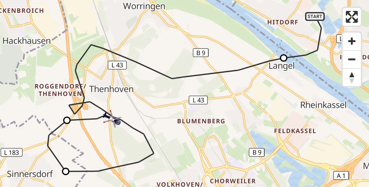 Flugroute Polizeihubschrauber Leverkusen - Köln, 19 Oktober 2026, 12:03