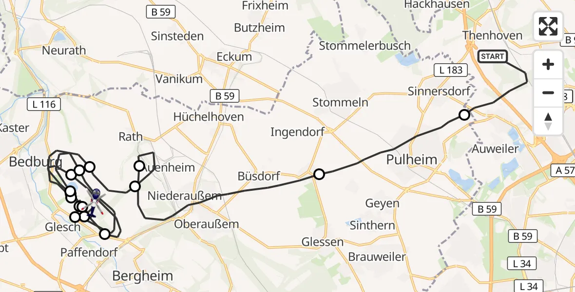 Flugroute Polizeihubschrauber Köln - Bergheim Flugplatz, 19 Oktober 2026, 12:12