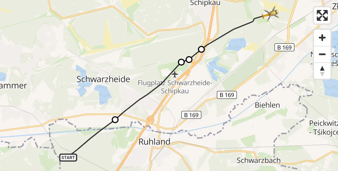 Flugroute Rettungshubschrauber Ruhland - Schipkau, 19 Oktober 2026, 12:13