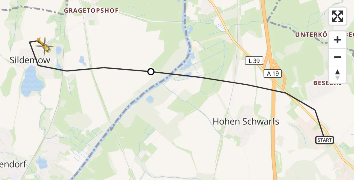 Flugroute Ambulanzhubschrauber Dummerstorf - Papendorf, 19 Oktober 2026, 12:14