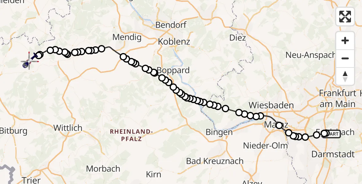 Flugroute Polizeihubschrauber Flughafen Frankfurt-Egelsbach - Hillesheim, 19 Oktober 2026, 12:16