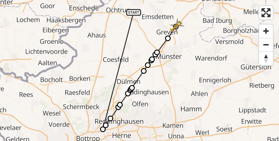 Flugroute Ambulanzhubschrauber Wettringen - Christoph  Westfalen-ADAC, 19 Oktober 2026, 12:20