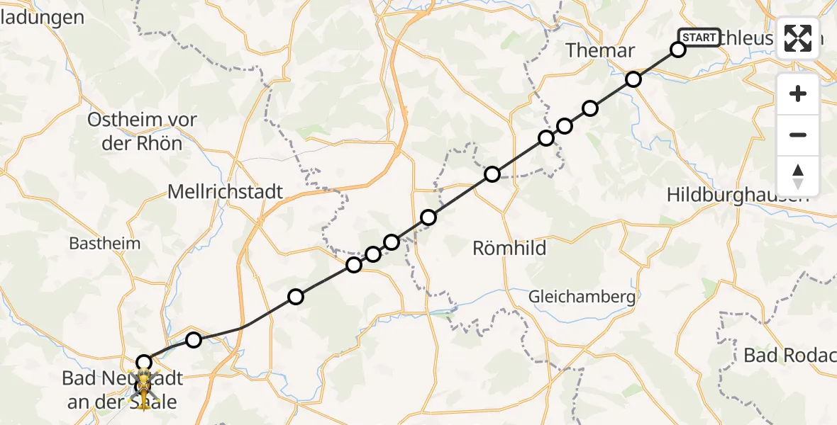 Flugroute Rettungshubschrauber Schleusingen - Bad Neustadt an der Saale Hospital, 19 Oktober 2026, 12:23