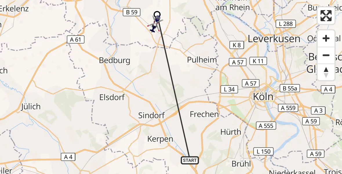 Flugroute Polizeihubschrauber Erftstadt - Rommerskirchen, 19 Oktober 2026, 12:24