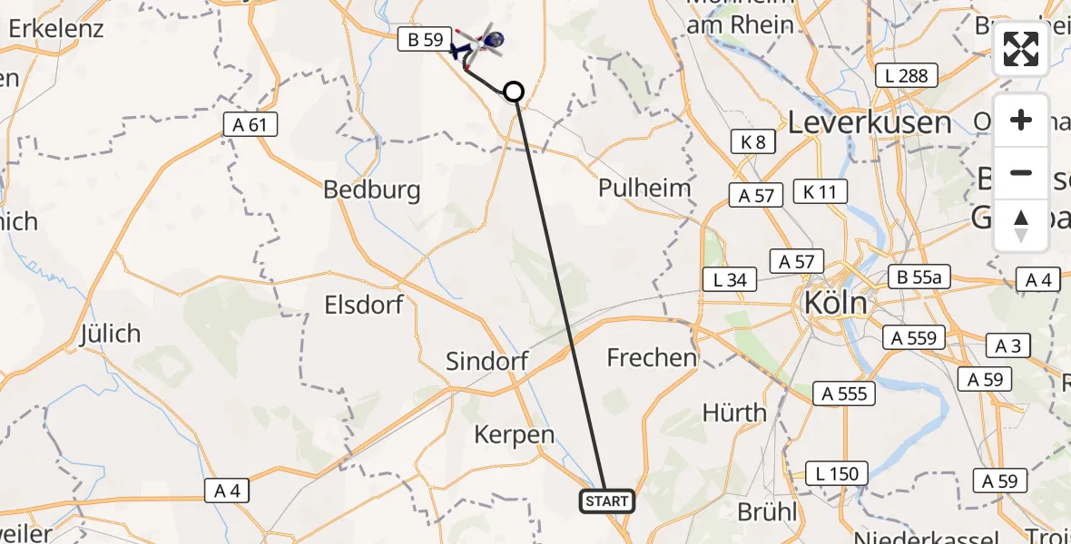 Flugroute Polizeihubschrauber Erftstadt - Rommerskirchen, 19 Oktober 2026, 12:29