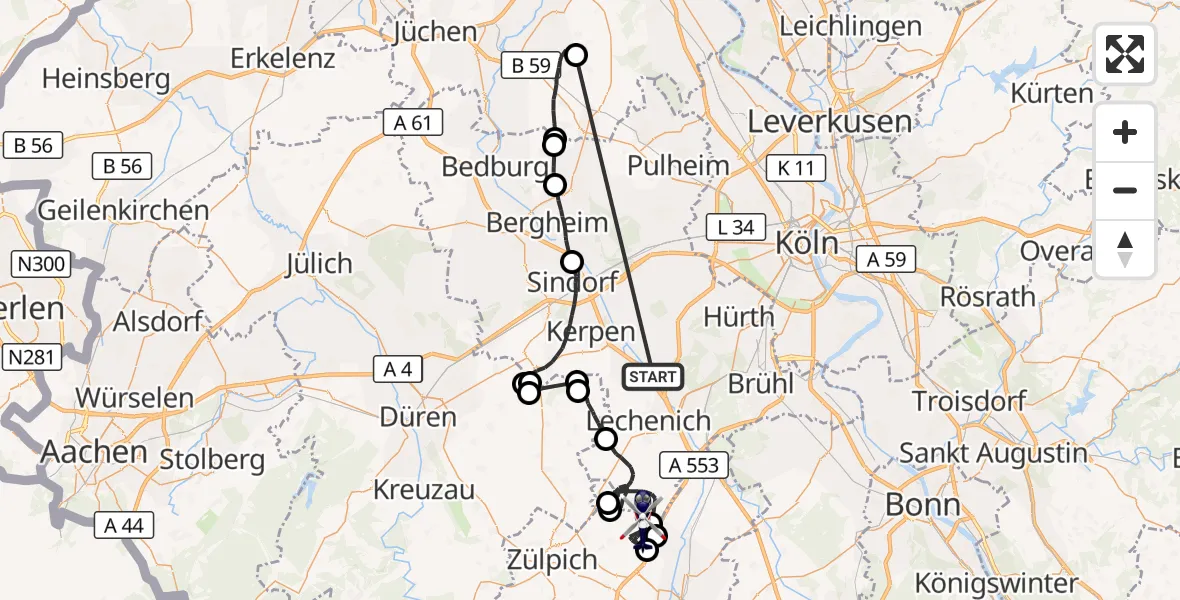 Flugroute Polizeihubschrauber Erftstadt - Zülpich, 19 Oktober 2026, 12:31