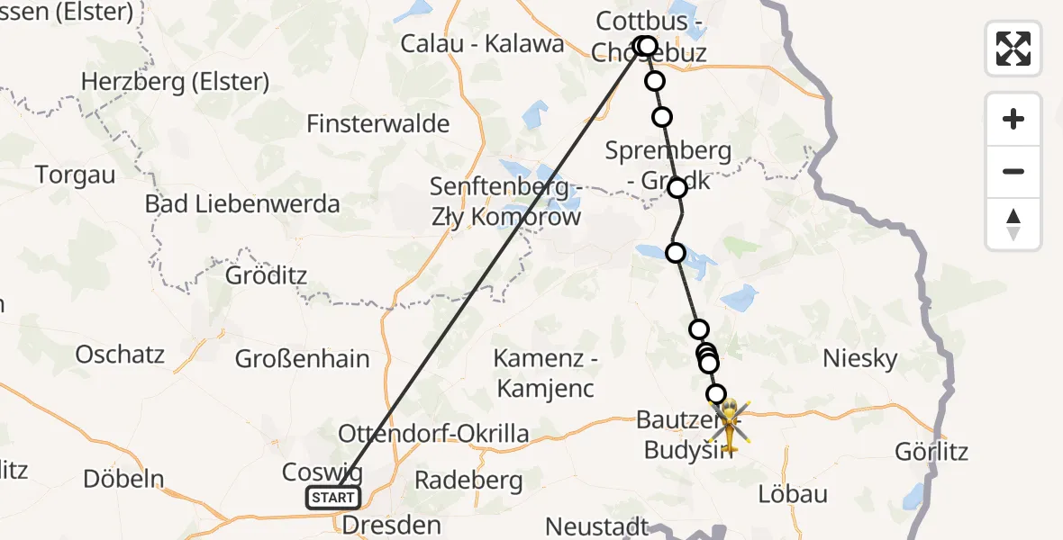 Flugroute Rettungshubschrauber Dresden - Bautzen Flugplatz, 19 Oktober 2026, 12:33
