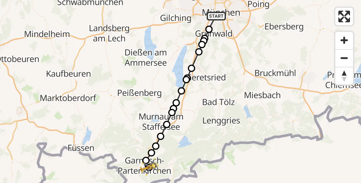 Flugroute Rettungshubschrauber München - Garmisch-Partenkirchen Clinic Hubschrauberlandeplatz, 19 Oktober 2026, 12:34