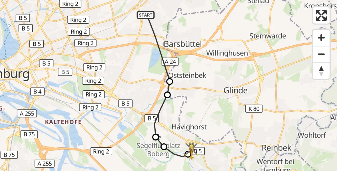 Flugroute Rettungshubschrauber Hamburg - Christoph Hansa ADAC Hubschrauberlandeplatz, 19 Oktober 2026, 12:37