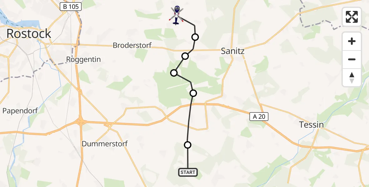 Flugroute Polizeihubschrauber Wardow - Broderstorf, 19 Oktober 2026, 12:38