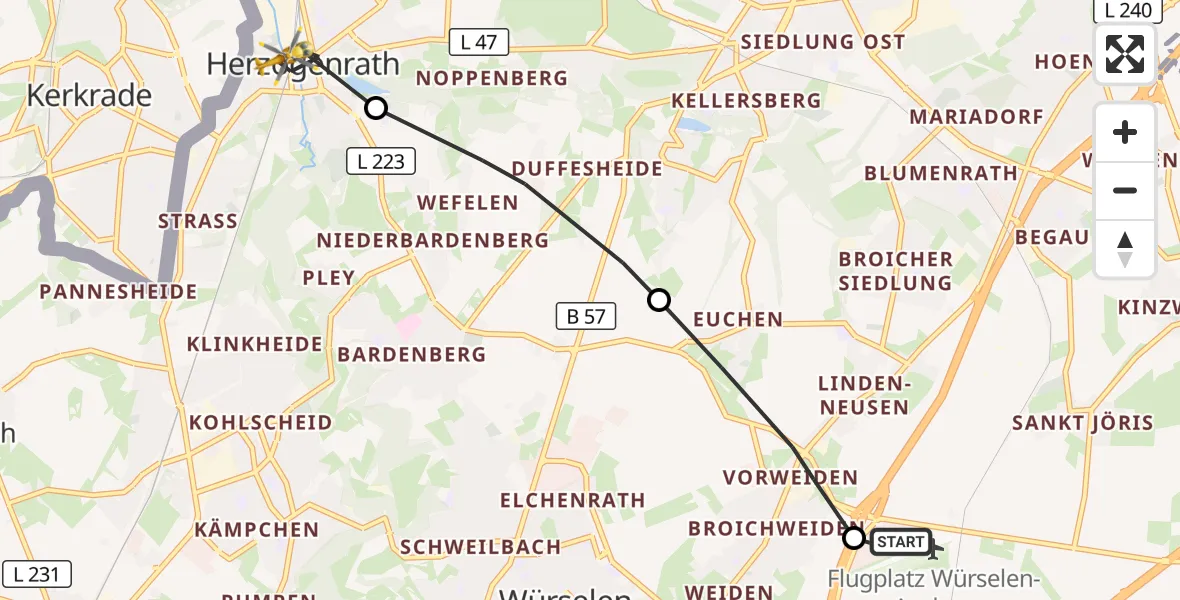 Flugroute Rettungshubschrauber Aachen-Merzbrück Flughafen - Herzogenrath, 19 Oktober 2026, 12:40