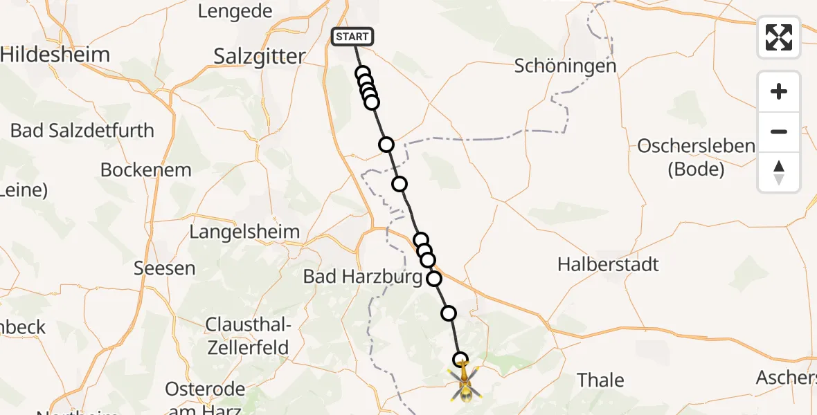 Flugroute Rettungshubschrauber Wolfenbüttel - Oberharz am Brocken, 19 Oktober 2026, 12:41