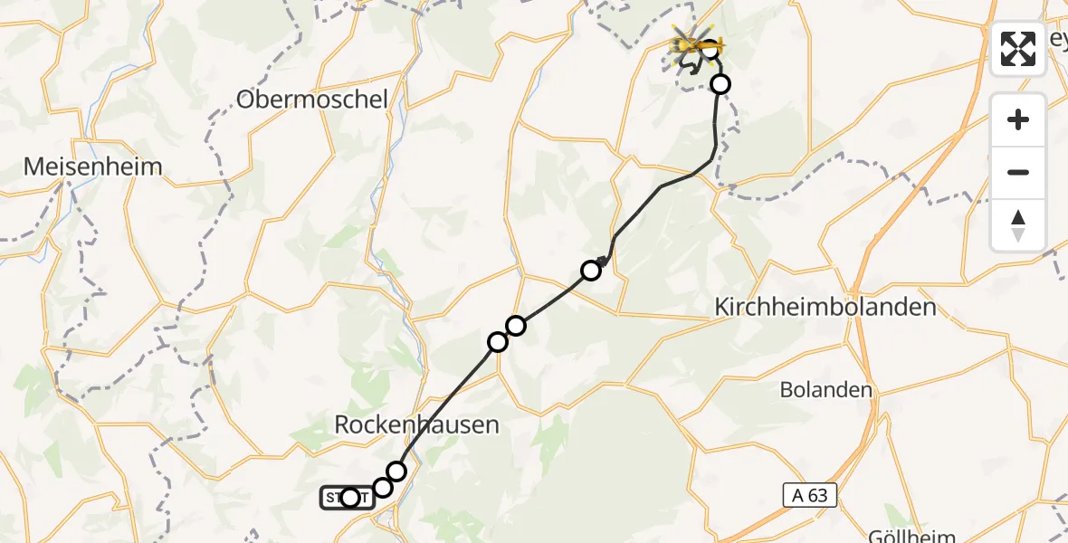 Flugroute Rettungshubschrauber Rockenhausen - Wendelsheim, 19 Oktober 2026, 12:43