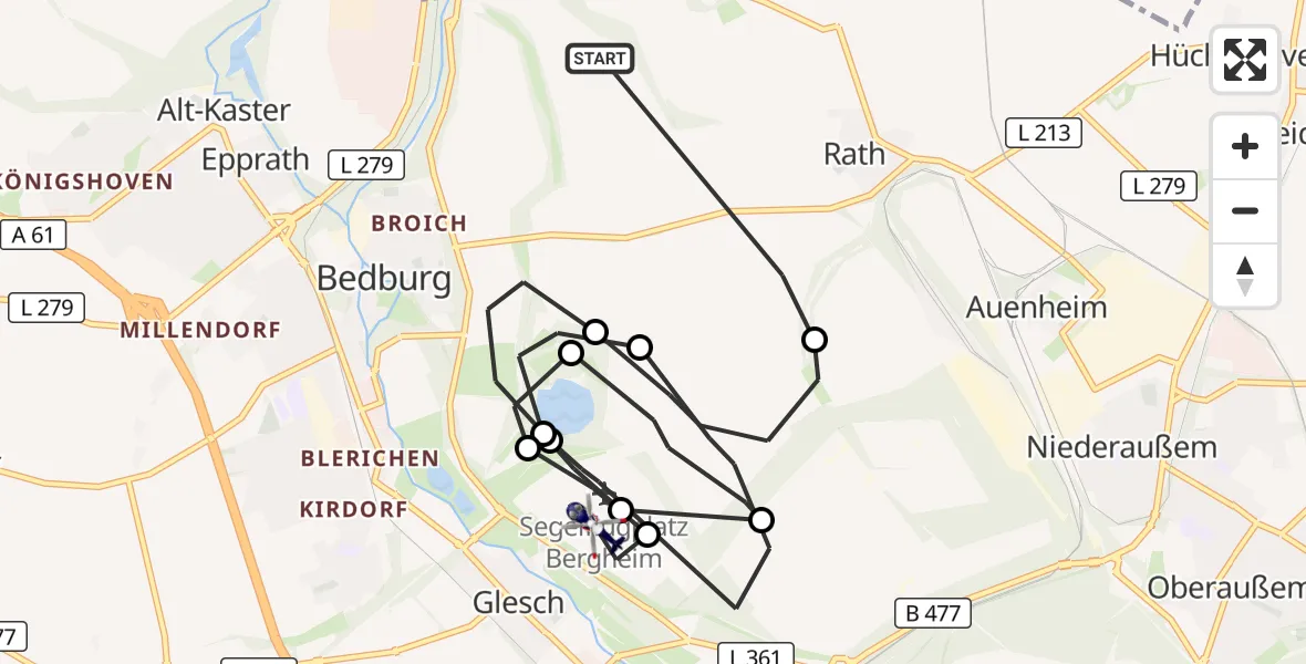 Flugroute Polizeihubschrauber Bedburg - Bergheim Flugplatz, 19 Oktober 2026, 12:46