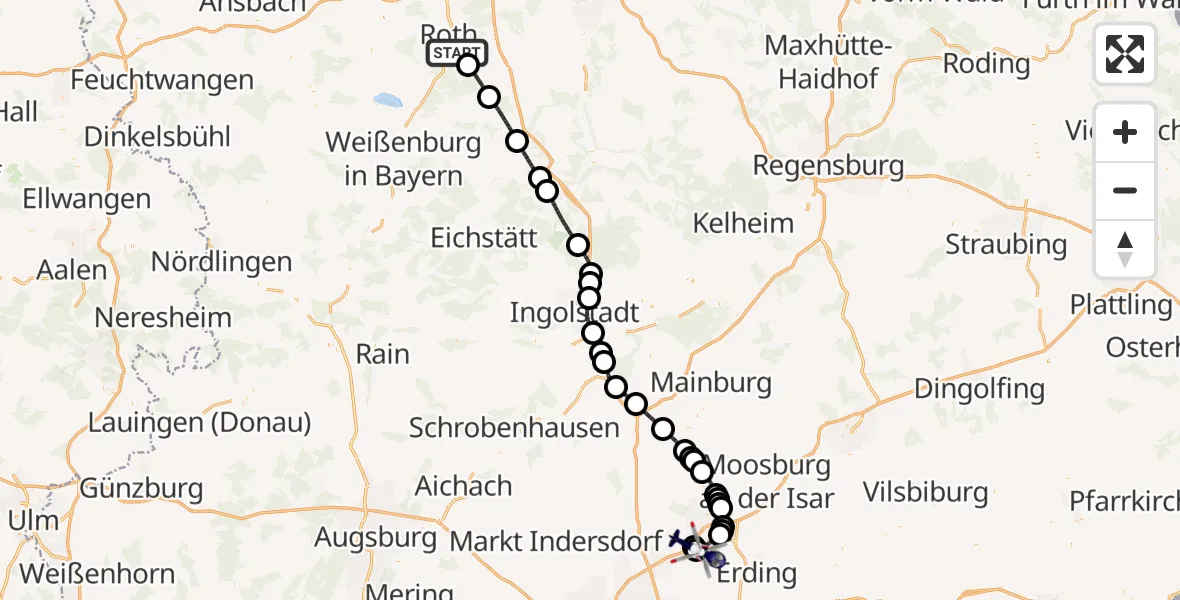 Flugroute Polizeihubschrauber Roth - München Flughafen, 19 Oktober 2026, 12:55