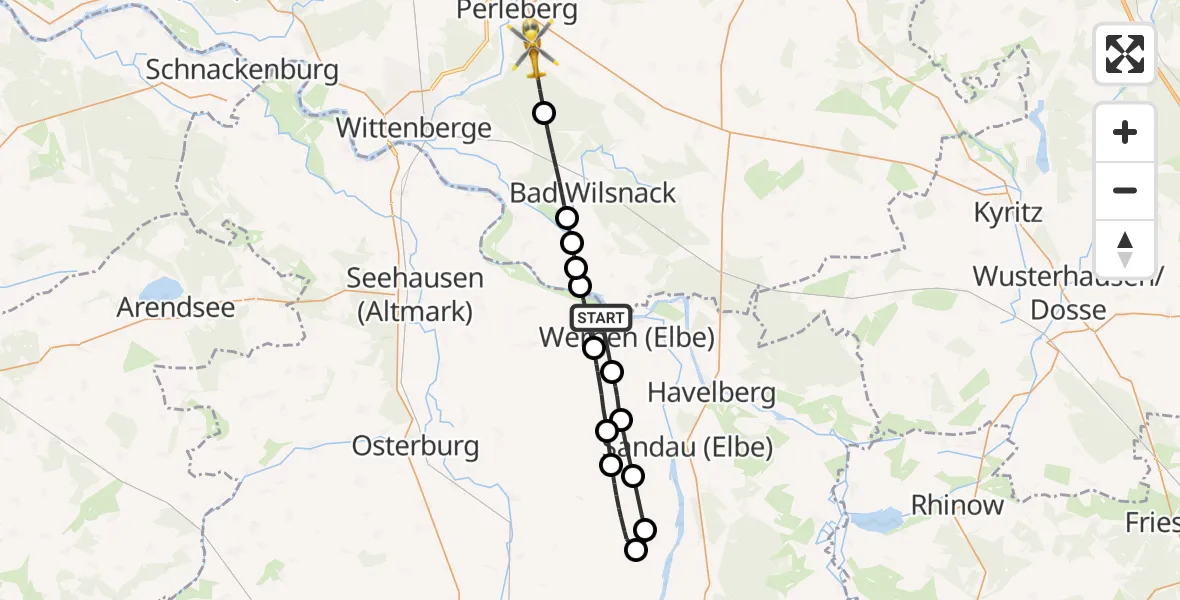 Flugroute Rettungshubschrauber Altmärkische Wische - Perleberg, 19 Oktober 2026, 12:57