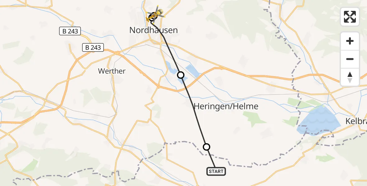 Flugroute Rettungshubschrauber Sondershausen - Südharz Hospital Nordhausen, 19 Oktober 2026, 12:57